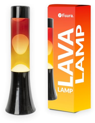 Fisura - Lampada di lava multicolore sfumata. Lampada di lava di 30 cm con base nera e vetro con effetto sfumato tramonto. Effetto rilassante. 9x9x30 cm