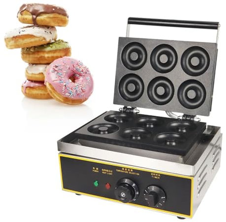 Máquina Para Hacer Donuts Eléctrica De 1500 W, Máquina Para Hacer Gofres Con Calefacción Comercial De Doble Cara Con 6 Orificios, 50-250 ℃, Temporizador De 0-5 Minutos, Superficie Antiadherente