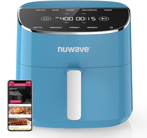 Nuwave Brio Plus Air Fryer 8 Qt, New & Improved, PFAS-FREE, 7 Digital One-Touch Cook Functions that AIR FRY, BAKE, ROAST, DEHYDRATE, TOAST, REHEAT, PREHEAT, 150 Presets, 50°F~400°F (Cozy Blue)