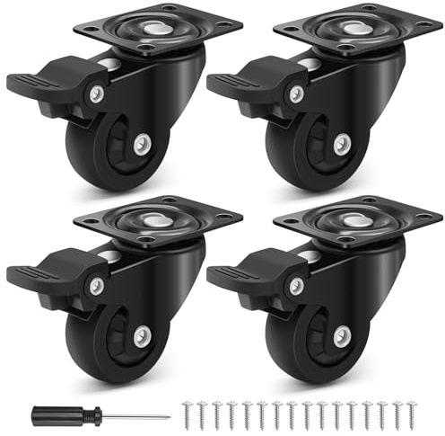 Humagineer 38mm Ruedas para Muebles Pesados, Ruedas Pequeñas de Goma Silenciosas y Deslizantes para Carros con 4 Frenos, Capacidad de 135kg, Ruedas Giratorias de 360 Grados para Mesa, Armario, Cuna