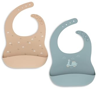 Jollein Lot de 2 bavoirs pour bébé - En silicone flexible - Avec bac de récupération - Facile à nettoyer