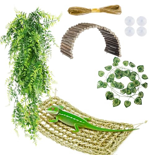 Bearded Dragon Tank Accessories, Hammock Reptile Hide decor,Terrarium Hanging Plant Vines Artificial Leaves Reptile Hide, Leopard Gecko Tank Accessories for Bearded Dragon Lizard Snake Chameleon