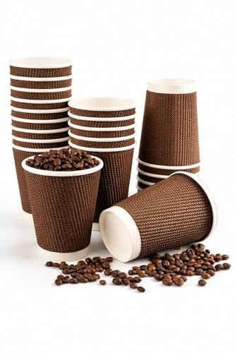George Pack 500 x 8oz Ripple Brown Kraft Paper Cups - Strong 3-PLY Disposable Insulated Coffee Cups - Leak-Proof Recyclable Drinking Cups for Hot Drinks, Tea, Coffee and Beverages 500 Pack 8 oz