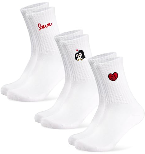 Niofind Roliga Strumpor för Flickvän, Partner eller Kvinna, 3 Par Tennissockor i Bomull med Hjärtmotiv, Sportsockor, Alla Hjärtans Dag- eller Födelsedagspresent
