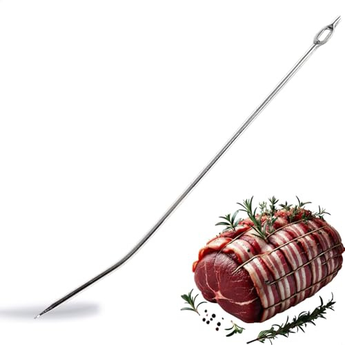 Kerafactum Spicknadel curvata per pancetta | Ago per arrosti, ago per lardellare, ago da 16 cm in acciaio inox, lardiera con grande campo di presa per strisce di pancetta | Ø3 mm Perfetto per