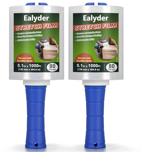 Ealyder Tape 2 rotoli film estensibile mini 130mm x 304m, trasparente, resistente, con manico