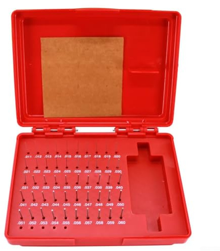 Lot de 50 jauges à goupilles en acier traité thermiquement 0 011 0 060 pouces pour une mesure précise et un étalonnage de machine avec boîte de rangement