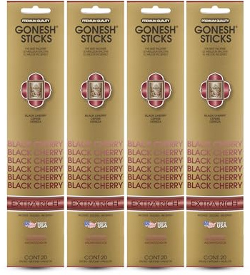 Gonesh - Extra Rich Scented Incense Sticks - Non-Toxic 10” Slow Burn Aromatic Sticks - Black Cherry - 80 Total - 4 Packs of 20