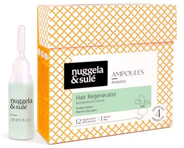 Nuggela & Sulé regenererande ampuller. Ökar hårtätheten och tjockleken. Speciellt för obosatta områden. 4 x 10 ml behandling 4 veckor.