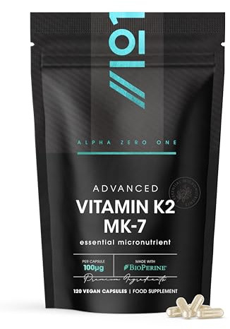 Vitamin K2 MK-7 100mcg – 120 Vegan Capsules – Fermented Natto Based Vitamin K – Resealable and Recyclable Pouch by Alpha01