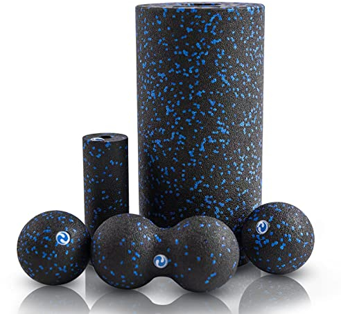 WoNicer Faszienrolle 5-teiliges Yoga-Schaumstoffrollen Set Foam Roller, Massageball & Faszienball,faszienrolle wirbelsäule für effektives Faszientraining von Rücken, Wirbelsäule,Fuß&Pilates. (Blue)