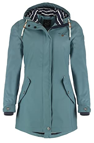 Dry Fashion Damen Regenmantel Kiel - Frauen Regenjacke Damen Jacke mit verstellbarer Kapuze Lang Winddicht Wasserdicht in Petrol Größe 52