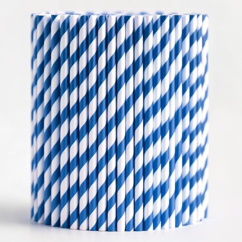 Trimming Shop 500-pack papperssugrör dricka för fester | Papperssugrör | Cocktail sugrör | engångssugrör | blåa och vitrandiga papperssugrör för födelsedag bröllopsfest