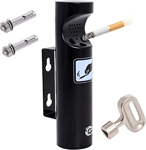 Aschenbecher Wand Runde aus Edelstahl für Restaurants Büros und Hotels mit Schloss von Poweka, 28.5x9cm (Schwarz)