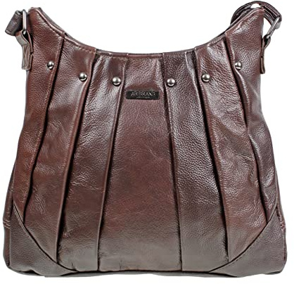 AR BRAND EST. 2021 Borsa da donna in vera pelle morbida, borsa a tracolla con catena, nera, Marrone, MED