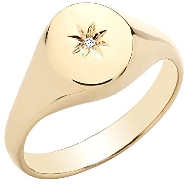 Old English Jewellers 9ct Yellow Gold on Silver Diamond Signet Ring Mens Ladies size M - Z (P)
