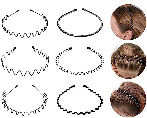 Qufiiry 6 Piezas Diademas de Metal, Diadema Mujer, Ondulada Deportes Cabello Aro, Diadema pelo Rizado, Antideslizantes Deportes Pelo Aro Banda, Aro para el Pelo Antideslizantes para Hombres Mujeres