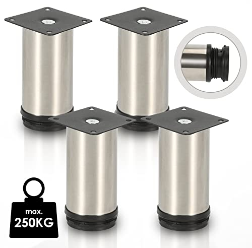 Jopassy 4er Set Edelstahl Möbelbeine,Schrankfüße Höhenverstellbar Füße für möbel, mit Schrauben,Höhe 150 mm | Belastbar bis 250 KG, für Sofa Möbelfüße Schreibtisch Stühle, Einfachen Montage