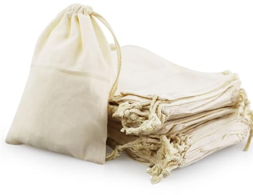 LWMLWM 50 piezas de 15 x 10 cm de saquitos de algodón con cordón, pequeños bolsos de tela para guarderías de niños – bodas y fiestas - bolso DIY sostenible para regalos para pintar en color natural