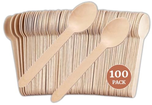 100 x Disposable Wooden Spoons – 16 cm Birchwood Eco-Friendly Cutlery | Biodegradable, Plastic-Free, BPA-Free, Food-Safe Compostable Spoons for Parties, Weddings, BBQs, Picnics, Catering, Christmas
