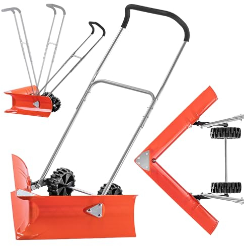 KADAX Pala de Nieve con Ruedas y Mango Ajustable, Empujador de Nieve, Herramienta Manual para Quitar Nieve, Pala Empujadora, Trineo Quitanieves (77 x 21 cm)