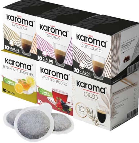 Karoma Mix Cialde 60 Aromatizzate 6 Gusti (Cioccolato-Ginseng-Nocciola-Frutti Di Bosco- Lemon Te-Orzo)