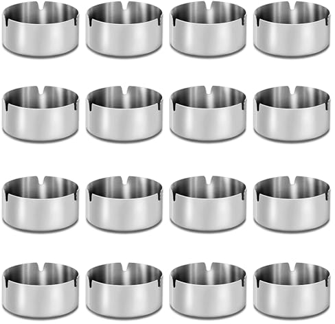 16 Stück Edelstahl Aschenbecher, Moderne Tischplatte Aschenbecher, 8 cm Runden Edelstahl Aschenbechern, Tragbarer Tischplatte Aschenbecher für Innenraum und Draußen, Silber