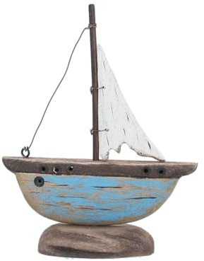 Gisela Graham Wooden Sail Boat Ornament, Blue, Mini Seaside Nautical Home Decor