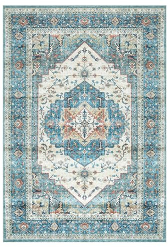 IDIMEX Teppich Traditional waschbar 160 x 230 cm türkis Vintage Kurzflor rutschfest, schmutz- und wasserabweisend, strapazierfähig, pflegeleicht