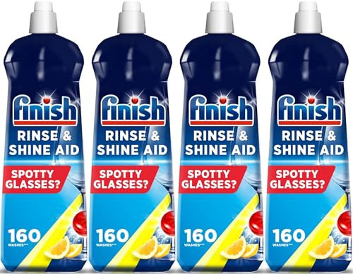 Finish | Finish Dishwasher Rinse & Shine Aid | Lemon | 800ml | For Drier Glasses and Spot Prevention (Pack of 4)