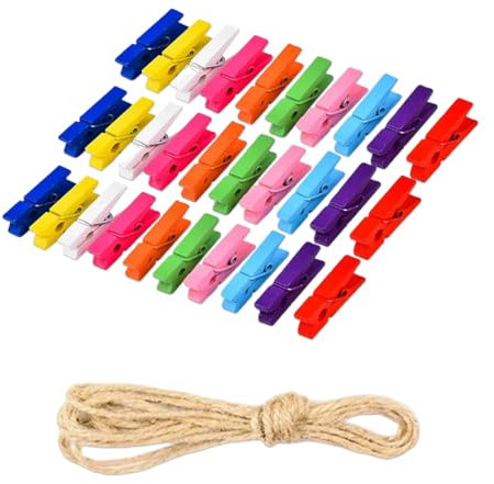 EYVRPAU fotografica per decorazioni creative e belle Decorazione murale cornice fai da te Corda fotografica da 2 metri con 30 mini clip in legno per appendere foto