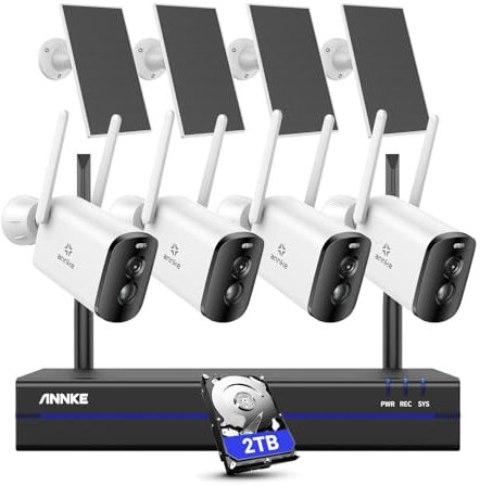 ANNKE Set di telecamere di sorveglianza da 4 MP, batteria esterna con pannello solare, 4 X 4 MP, telecamera di sorveglianza solare con sistema di sorveglianza wireless 10 CH 5 MP, sensore di