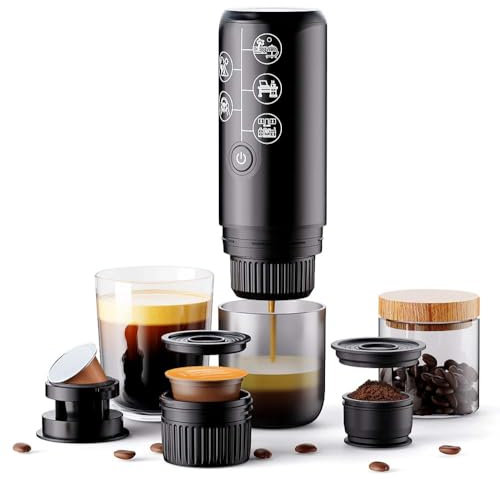 HAILASRE Macchina da caffè portatile 3 in 1 mini macchina da caffè espresso elettrica ricaricabile da viaggio, per cialde e caffè macinato NS Pods e cialde Dolce Gusto, Nessun riscaldamento (Nero)