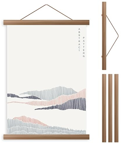 Foppla 4Pcs 51cm Wooden Magnetic Poster Hanger, Frameless Picture Hanging Rod, Teak Wood Tapestry Hanger Kit with Hanging Rope, Easy Install Wall Art Display Holder for Home & Dorm, Brown