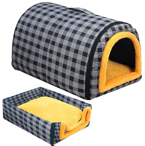 Cat Bed 2-in-1 Convertible Grey Pet Bed for Cats & Small Dogs Water Resistant Fabric Soft Plush Cushion, Indoor & Outdoor Use Warm and Cool Sleeping House Portable with Handle Non-Slip Base - Small