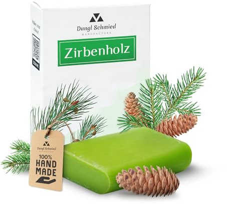 Dungl Schmied Sapone solido di pino pino cembro, fatto a mano, sapone naturale senza olio di palma, sapone per la cura, sapone per il corpo per tutti i tipi di pelle, sapone esfoliante delicato fatto