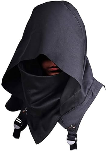 Costume chaud à col d'hiver, chapeau unisexe pour Halloween, cosplay et tenue quotidienne, écharpe à capuche, costume médiéval, Noir , L