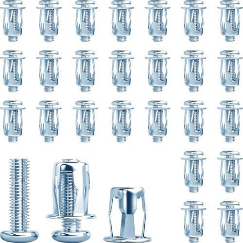Jyvex 25 Pcs Jack Nuts, Cavity Metal Anchors M4x20, Petal Expansion Nuts, Hohlraumdübel Metall, Gipskartondübel Metall, Dübel Hohlraum Thin Walls Hollow Doors Iron Sheet