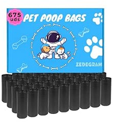 ZEDEGRAN 675PCS Bolsas Caca Perro, Bolsitas Caca Perro Material de Almidón de Maíz, Bolsa para Excrementos de Perros Biodegradables, Dog Poop Bag Extra Grueso Prueba de Fugas (45 Rollos)