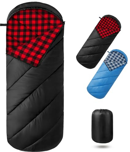 Bessport Sac de Couchage 3-4 Saisons en Flanelle - Sac de Couchage Chaud pour l'extérieur - Petite Taille Une Fois plié - Ultra léger et imperméable - pour Le Camping, Les Voyages, la randonnée, pour