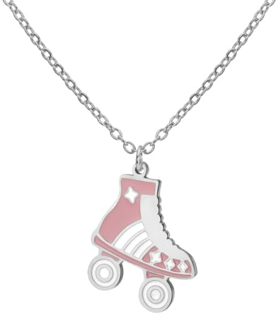 Dreamtimes Collar con colgante de patinaje sobre ruedas, collar colorido de acero inoxidable, colgante deportivo, joyería inspiradora, regalo para mujeres amantes del patinaje (Rosa-P)