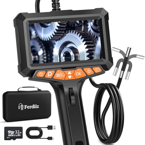 Ferdiiz 1080P Endoskopkamera Beweglicher Kopf, 5 LCD-Bildschirm Endoskopkamera mit Licht, 270° Drehbare Endoskop Kamera, 8mm Rohrkamera, IP67 Inspektionskamera, Kanalkamera mit 32GB SD-Karte (1M)