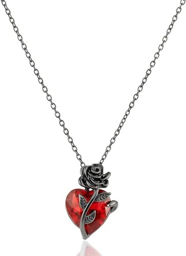 GHKJOK Gothic Heart Necklace for Women – Rose Pendant Jewellery, Romantic Heart-Shaped Crystal Necklace, Vintage Gothic Aesthetic Gift for Her, Anniversary & Valentine’s Day Jewellery