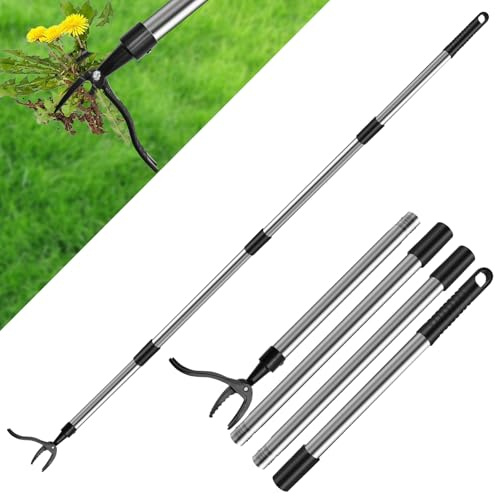 JNUYISW Estirpatore Erbacce Manuale, 148cm Manico Lungo Sarchiatore con 4 Artigli e Pedale Estrattore per Erbacce Rimuovere Efficacemente Le Erbacce dal Giardino Senza Piegarsi o Inginocchiarsi