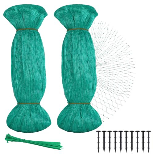 2PCS Red Malla Antipajaros 4m×10m Verde Antipalomas Arboles Frutales Pajaros Huerto Jardin Exterior Piscina Antihojas Pajarera Estanque Protección Fina 16mm Reutilizable Kit con 30 Bridas 10 Estacas