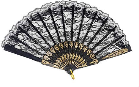DRESS ME UP - SZ-001-gR-black éventail Baroque Victorien Dame Noble Reine Noir et Or
