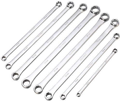 BULLTOOLS Extra Long Double Box End Wrench Set Chrome Vanadium Steel Aviation Wrenches Metric 8-24mm with Organizer Box (8-Piece)