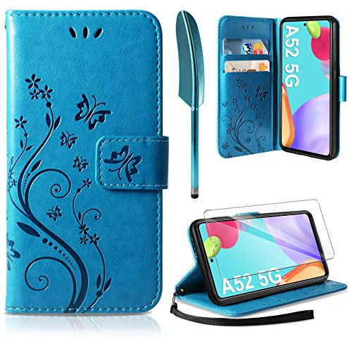 AROYI Lederhülle Kompatibel mit Samsung Galaxy A52 5G/4G/A52S 5G Hülle und Schutzfolie, Flip Wallet Handyhülle PU Leder Tasche Case Kartensteckplätzen Schutzhülle Kompatibel mit Samsung Galaxy A52 5G