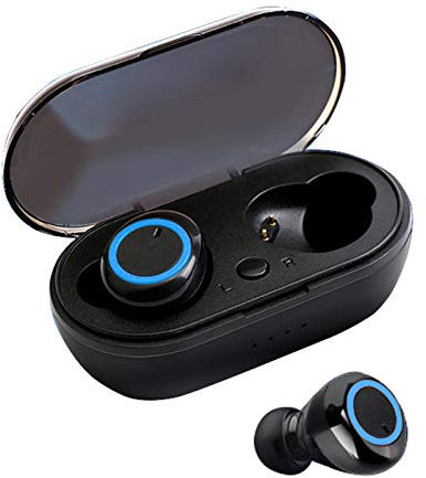 Écouteurs Bluetooth écouteurs sans Fil,Y50 Bluetooth 5.0 Bouton de contrôle du Bruit Annulant écouteurs avec boîtier de Charge intégré Casque Micro pour Sport- Bleu Noir