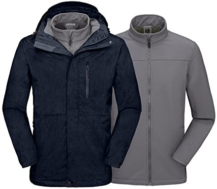 Mapamyumco Herren 3-in-1 wasserdichte Skijacke Windjacke Winterjacke Fleecefutter Regen und Schnee Outdoor-Wandern Marineblau L